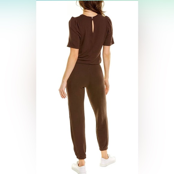 Monrow Supersoft Puff Sleeve Jumpsuit Brown Small - Picture 2 of 5